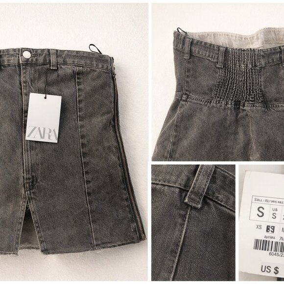 NWT Upcycled Zara Denim Top Gray Jean Tube Top Side Zip Size S - Picture 3 of 3